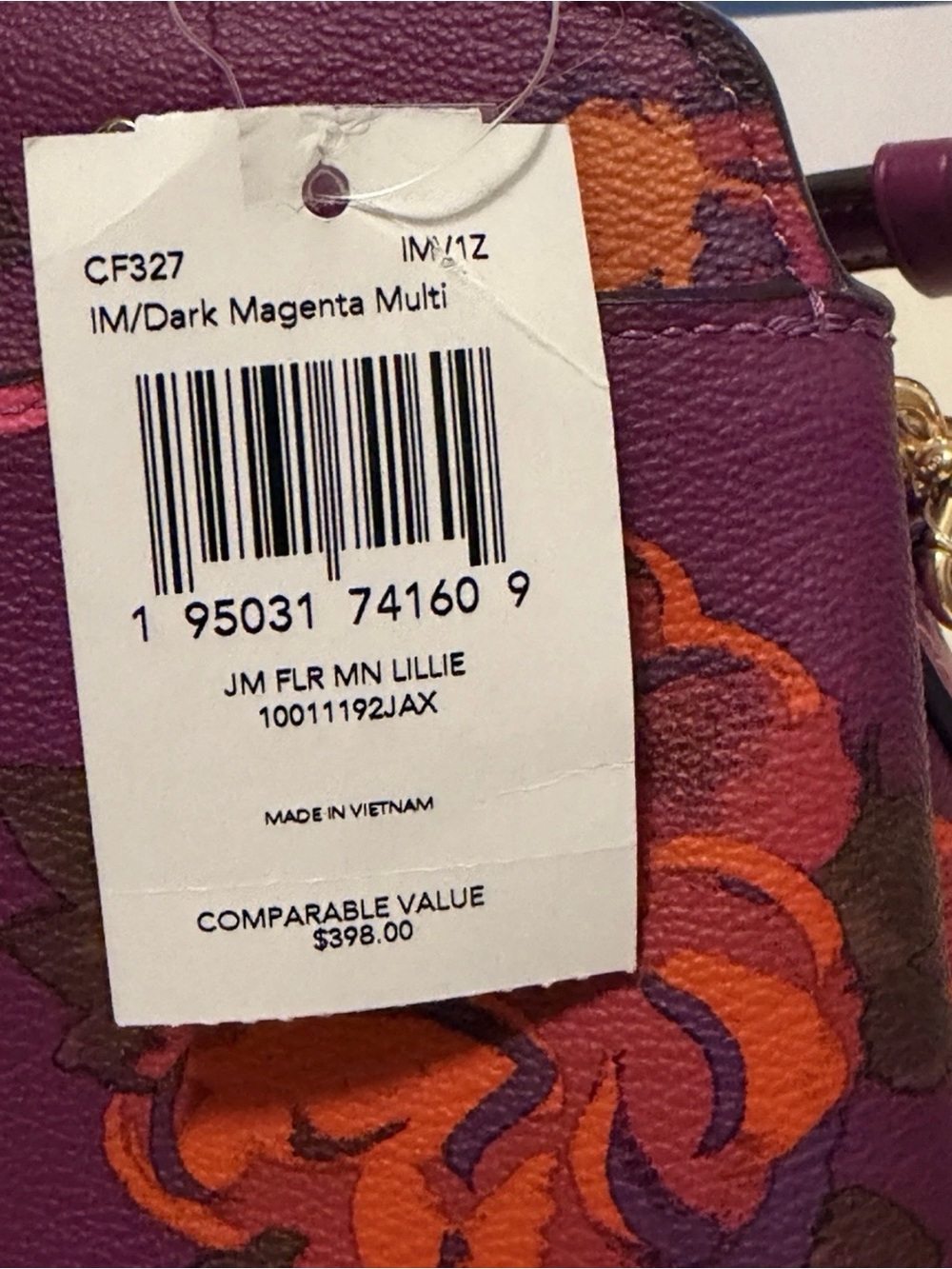NWT Coach Mini Lillie Carryall in Dark Magenta Multi Jumbo Floral Print. - Picture 8 of 11